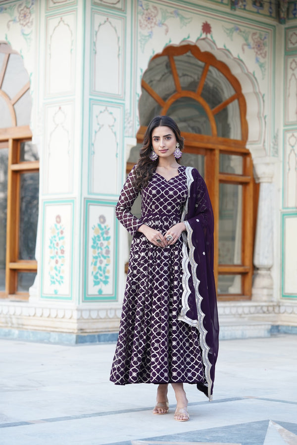 Elegant Gown with Dupatta Sequins Embroidered Work