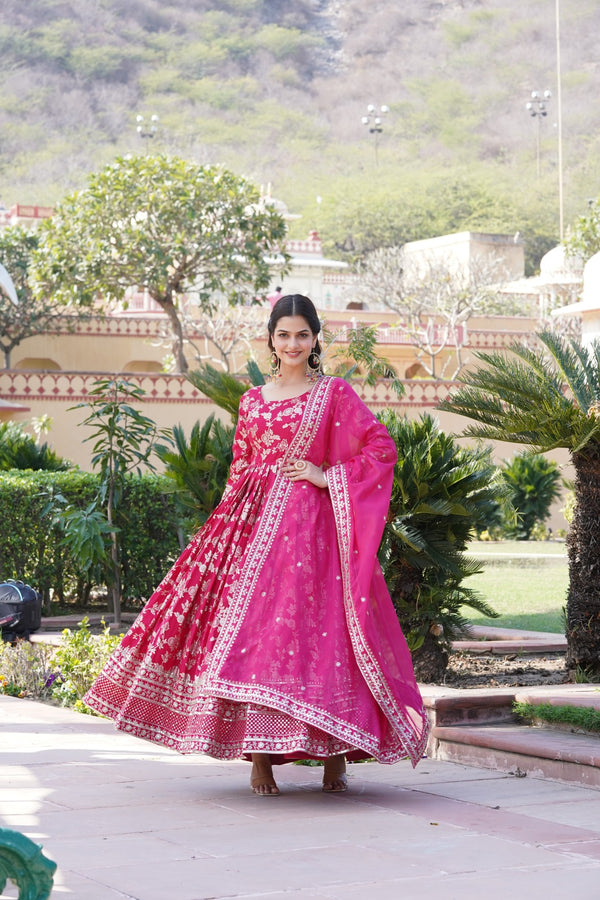 Viscose Dyable Jacquard Gown with Russian Silk Dupatta