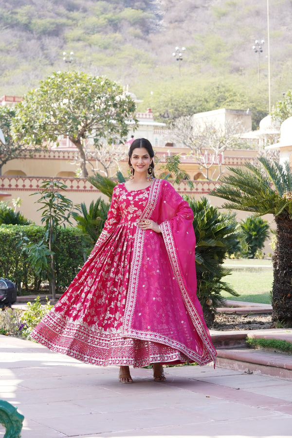 Viscose Dyable Jacquard Gown with Russian Silk Dupatta
