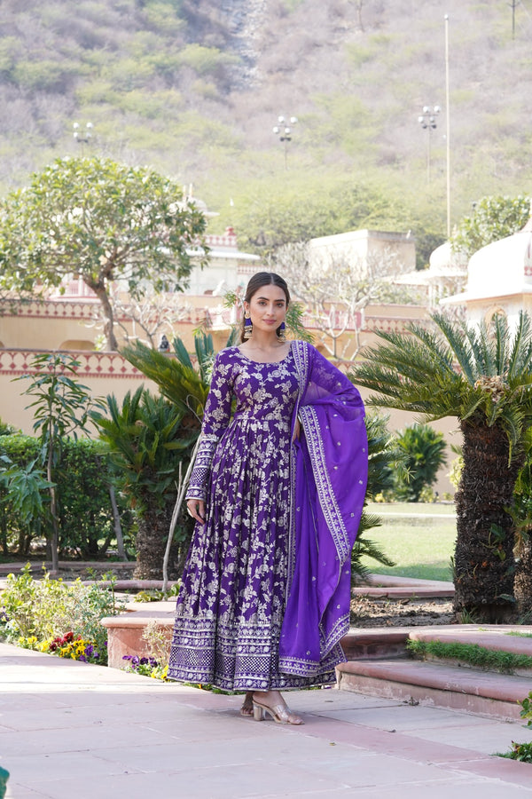 Viscose Dyable Jacquard Gown with Russian Silk Dupatta