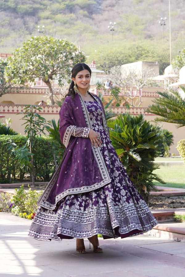Viscose Dyable Jacquard Gown with Russian Silk Dupatta