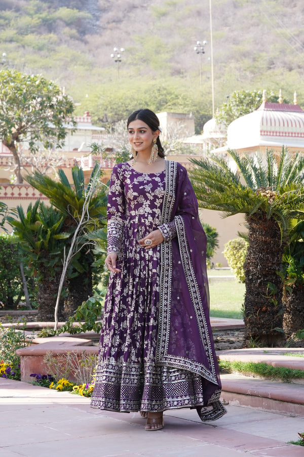 Viscose Dyable Jacquard Gown with Russian Silk Dupatta