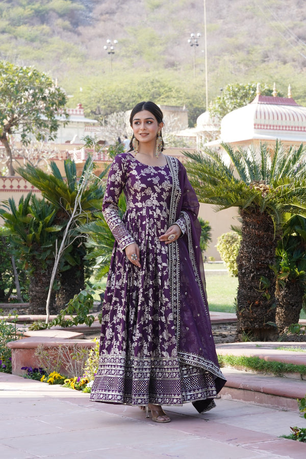 Viscose Dyable Jacquard Gown with Russian Silk Dupatta