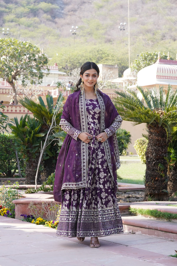 Viscose Dyable Jacquard Gown with Russian Silk Dupatta
