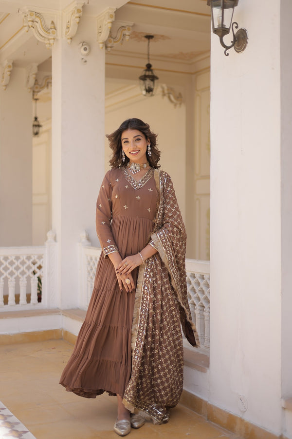 Premium Designer Gown with Dupatta - 5 Layer Frill Stitching