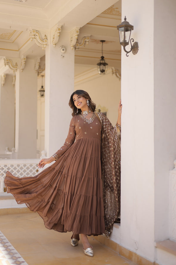 Premium Designer Gown with Dupatta - 5 Layer Frill Stitching