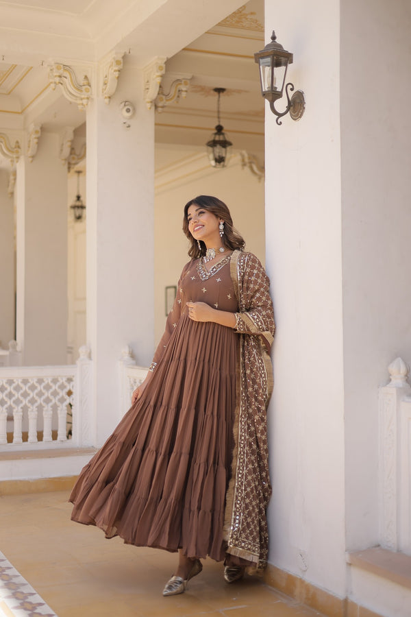 Premium Designer Gown with Dupatta - 5 Layer Frill Stitching