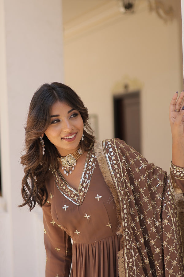 Premium Designer Gown with Dupatta - 5 Layer Frill Stitching