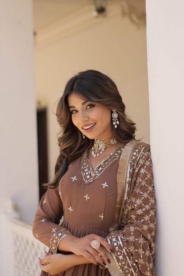 Premium Designer Gown with Dupatta - 5 Layer Frill Stitching