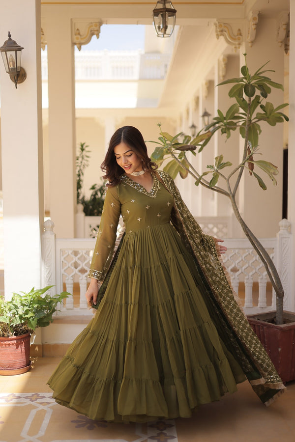 Premium Designer Gown with Dupatta - 5 Layer Frill Stitching