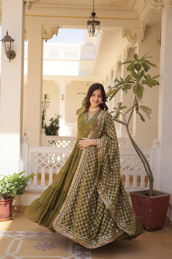 Premium Designer Gown with Dupatta - 5 Layer Frill Stitching