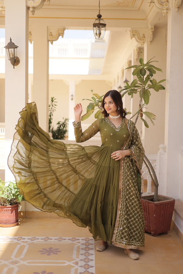 Premium Designer Gown with Dupatta - 5 Layer Frill Stitching