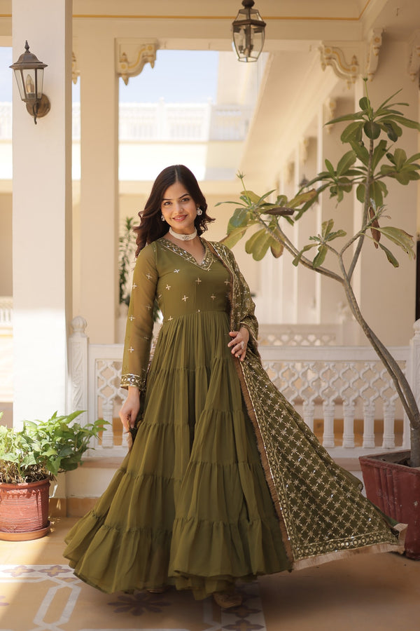 Premium Designer Gown with Dupatta - 5 Layer Frill Stitching