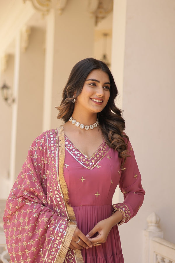 Premium Designer Gown with Dupatta - 5 Layer Frill Stitching