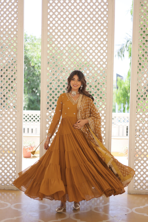 Premium Designer Gown with Dupatta - 5 Layer Frill Stitching