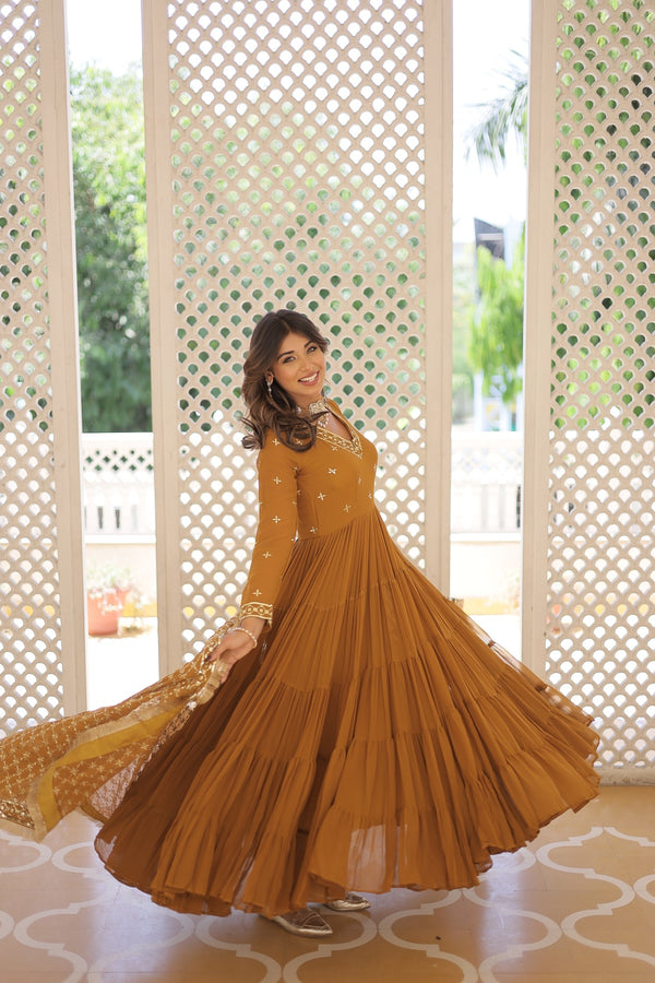 Premium Designer Gown with Dupatta - 5 Layer Frill Stitching