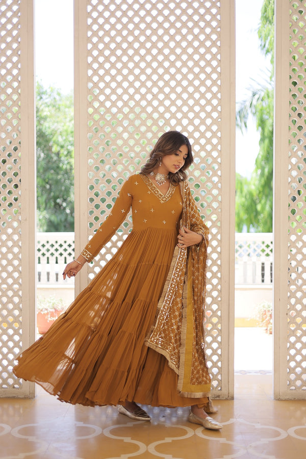 Premium Designer Gown with Dupatta - 5 Layer Frill Stitching