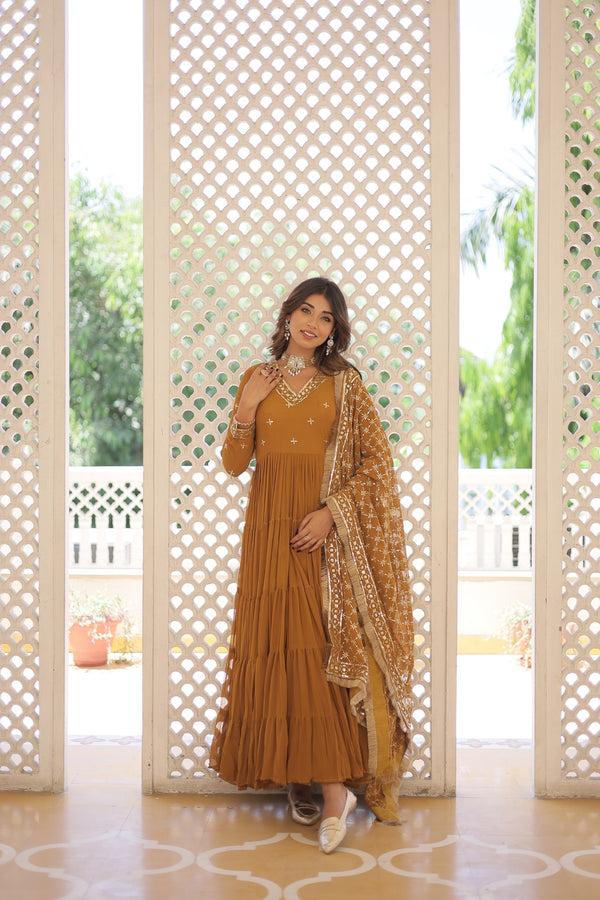 Premium Designer Gown with Dupatta - 5 Layer Frill Stitching