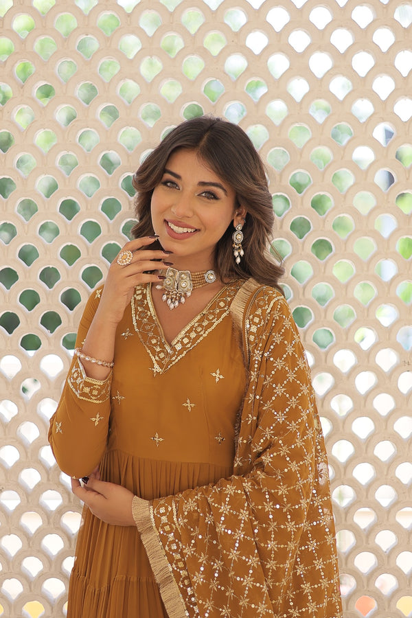 Premium Designer Gown with Dupatta - 5 Layer Frill Stitching