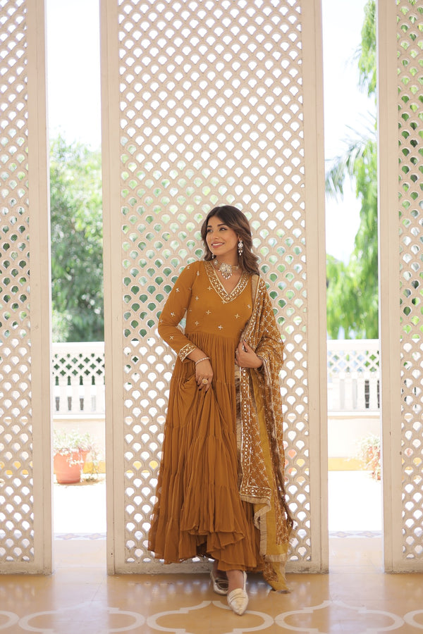 Premium Designer Gown with Dupatta - 5 Layer Frill Stitching