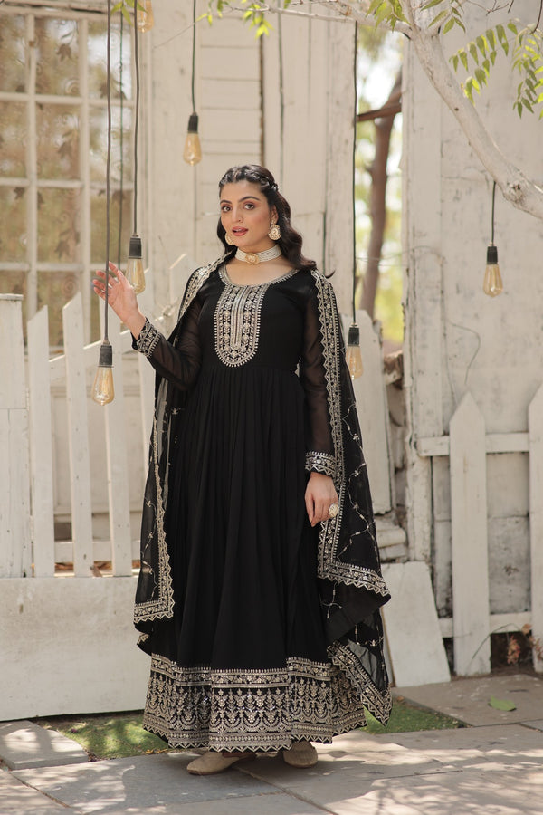 Premium Designer Gown with Dupatta Five Layer Frill Stitching
