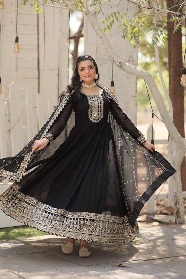 Premium Designer Gown with Dupatta Five Layer Frill Stitching