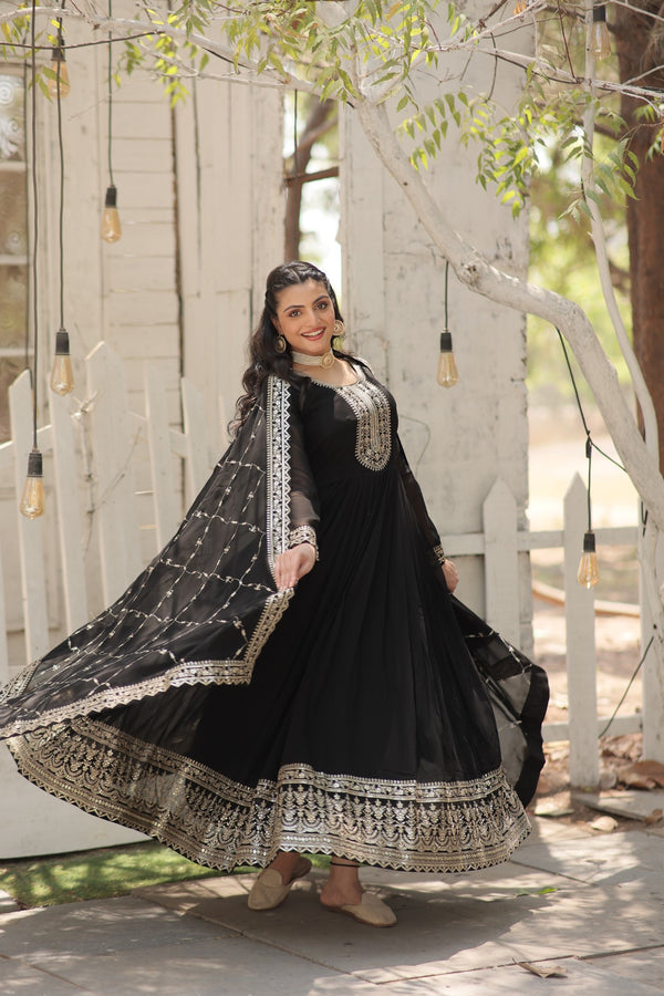 Premium Designer Gown with Dupatta Five Layer Frill Stitching