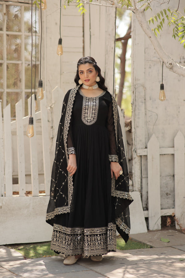 Premium Designer Gown with Dupatta Five Layer Frill Stitching