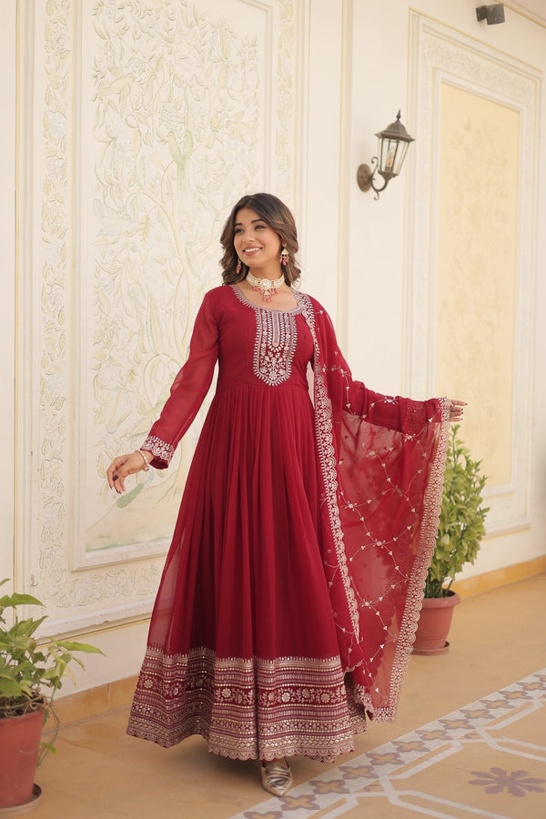 Premium Designer Gown with Dupatta Five Layer Frill Stitching
