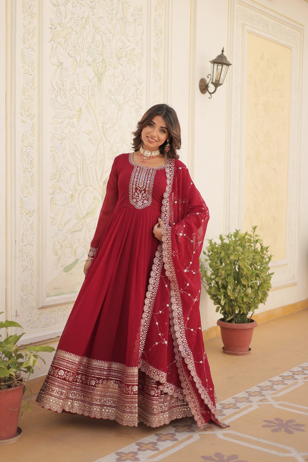 Premium Designer Gown with Dupatta Five Layer Frill Stitching
