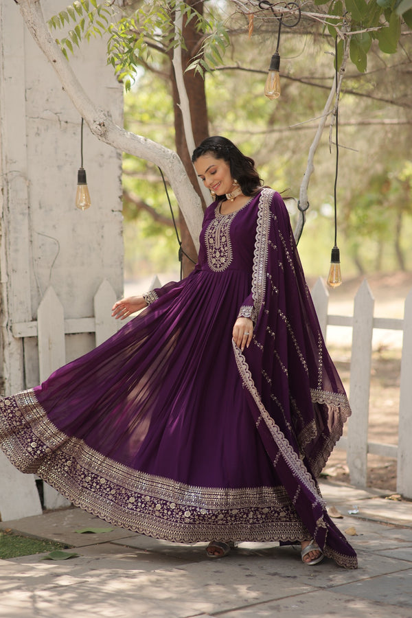 Premium Designer Gown with Dupatta Five Layer Frill Stitching