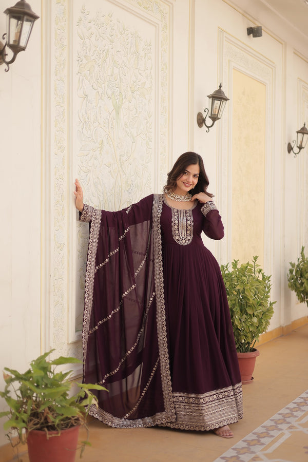 Premium Designer Gown with Dupatta Five Layer Frill Stitching