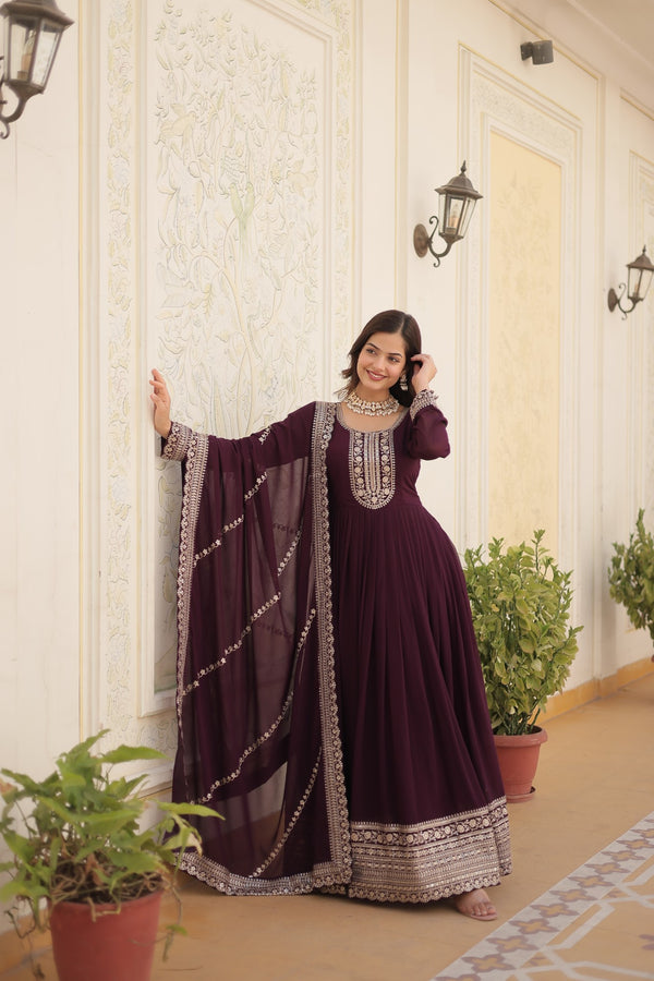 Premium Designer Gown with Dupatta Five Layer Frill Stitching