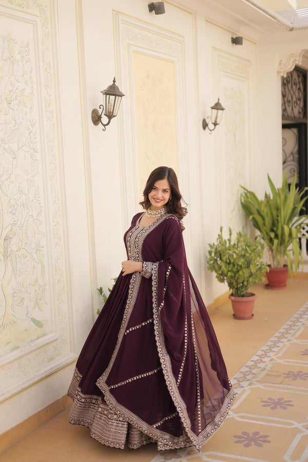 Premium Designer Gown with Dupatta Five Layer Frill Stitching