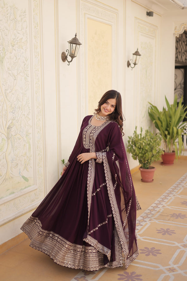 Premium Designer Gown with Dupatta Five Layer Frill Stitching