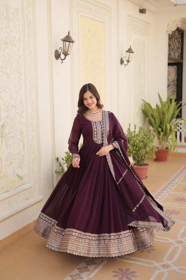 Premium Designer Gown with Dupatta Five Layer Frill Stitching