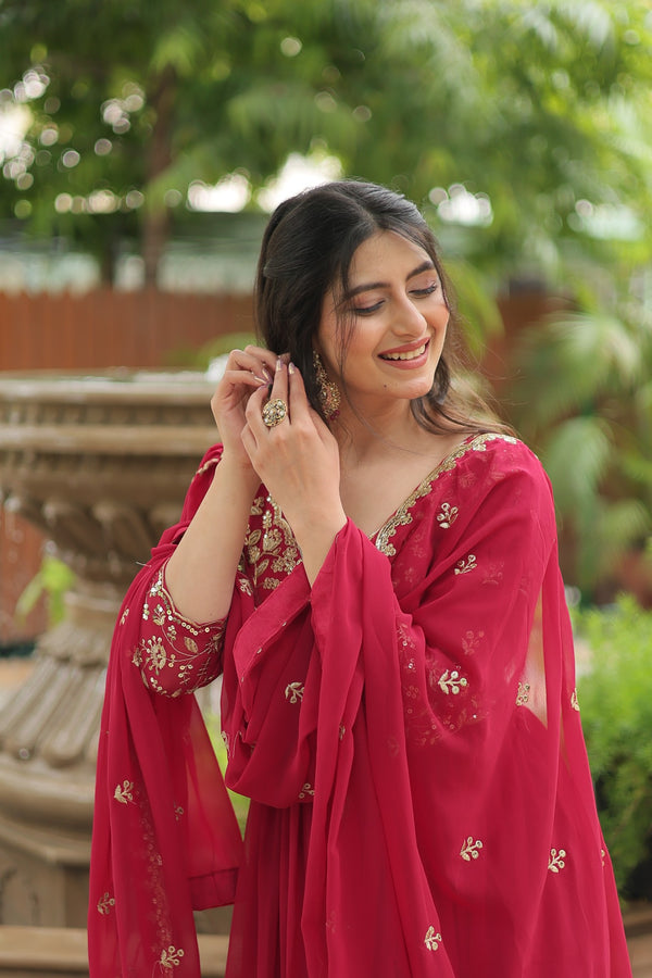GOWN WITH DUPATTA COLLECTIONS Faux Blooming Gown with Sequins Embroidery