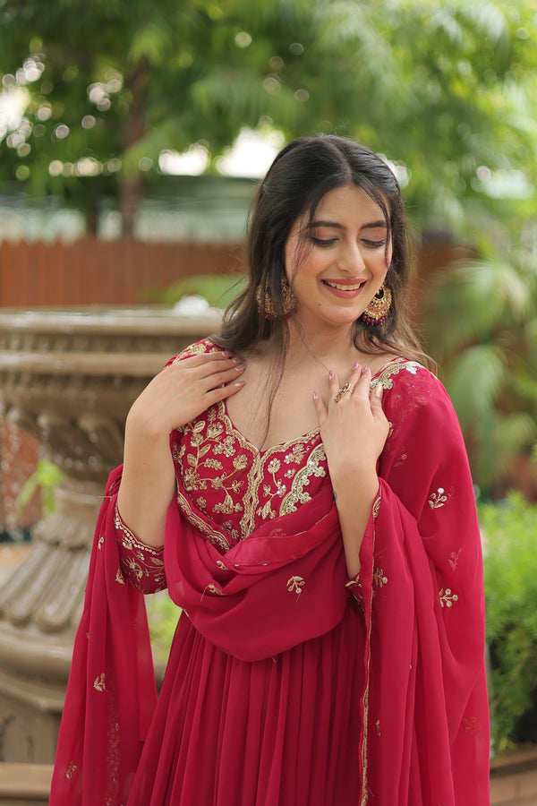 GOWN WITH DUPATTA COLLECTIONS Faux Blooming Gown with Sequins Embroidery
