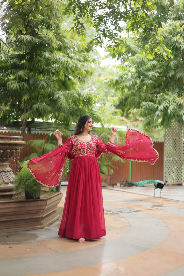 GOWN WITH DUPATTA COLLECTIONS Faux Blooming Gown with Sequins Embroidery