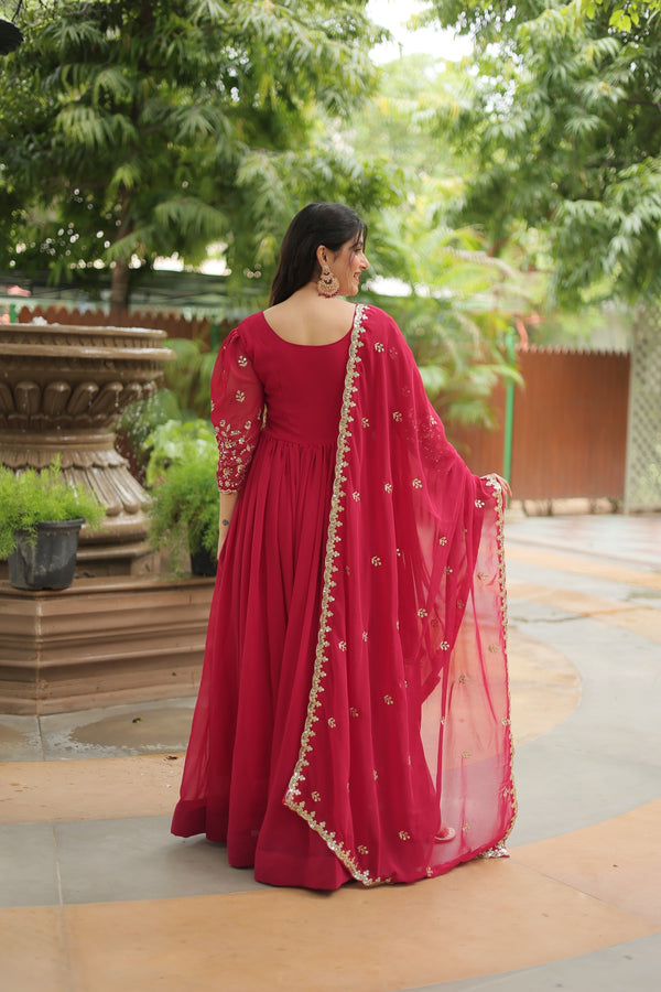 GOWN WITH DUPATTA COLLECTIONS Faux Blooming Gown with Sequins Embroidery