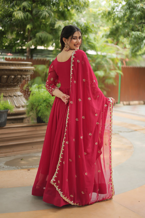GOWN WITH DUPATTA COLLECTIONS Faux Blooming Gown with Sequins Embroidery