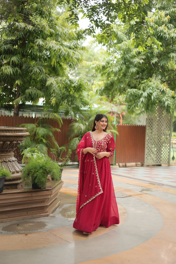 GOWN WITH DUPATTA COLLECTIONS Faux Blooming Gown with Sequins Embroidery