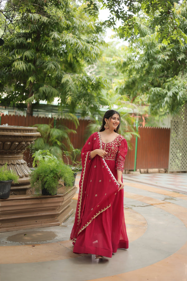 GOWN WITH DUPATTA COLLECTIONS Faux Blooming Gown with Sequins Embroidery