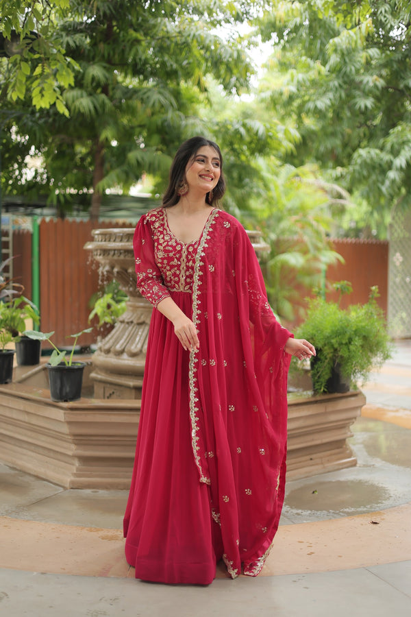 GOWN WITH DUPATTA COLLECTIONS Faux Blooming Gown with Sequins Embroidery