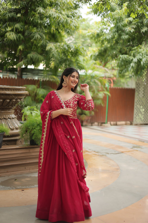 GOWN WITH DUPATTA COLLECTIONS Faux Blooming Gown with Sequins Embroidery