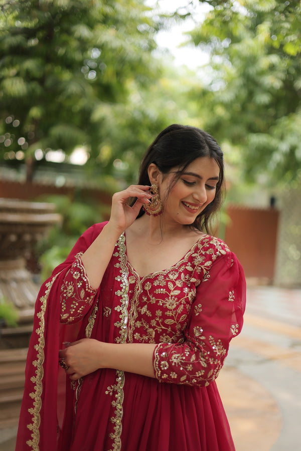 GOWN WITH DUPATTA COLLECTIONS Faux Blooming Gown with Sequins Embroidery