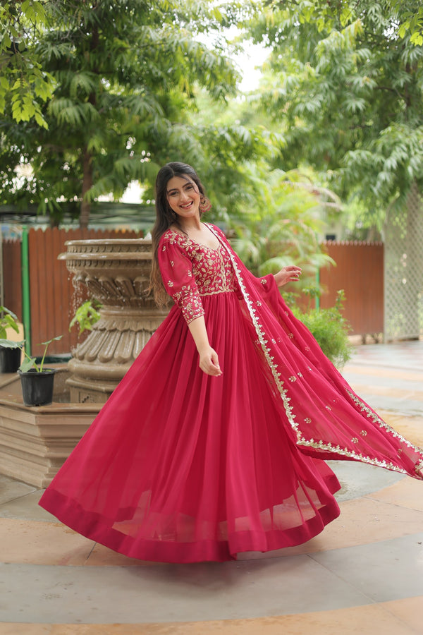GOWN WITH DUPATTA COLLECTIONS Faux Blooming Gown with Sequins Embroidery
