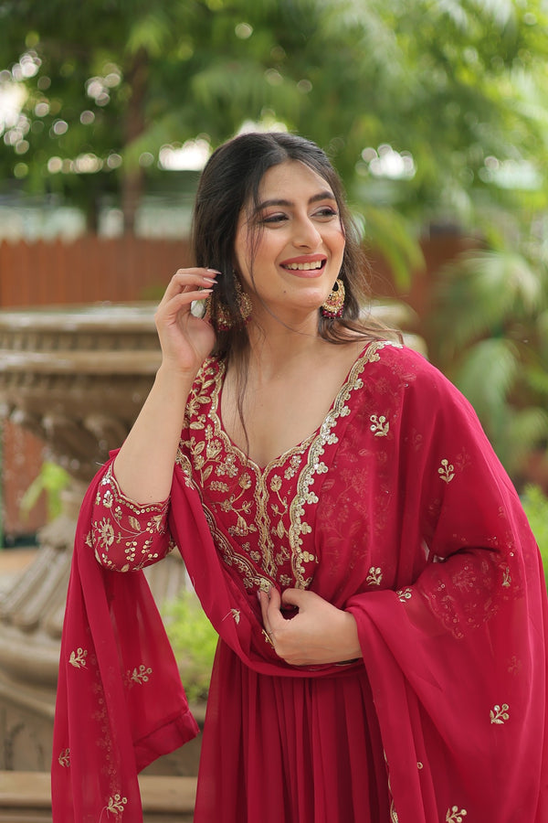 GOWN WITH DUPATTA COLLECTIONS Faux Blooming Gown with Sequins Embroidery