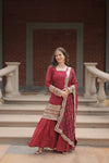 Faux Georgette Kurta with Sequins Embroidery, Viscose Jacquard Sharara & Cutwork Dupatta