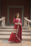 Faux Georgette Kurta with Sequins Embroidery, Viscose Jacquard Sharara & Cutwork Dupatta
